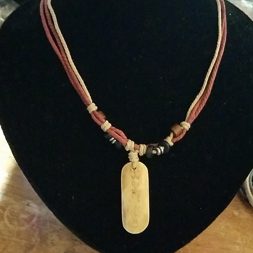 Nature Stones, Beads, & Twine Necklace 23"